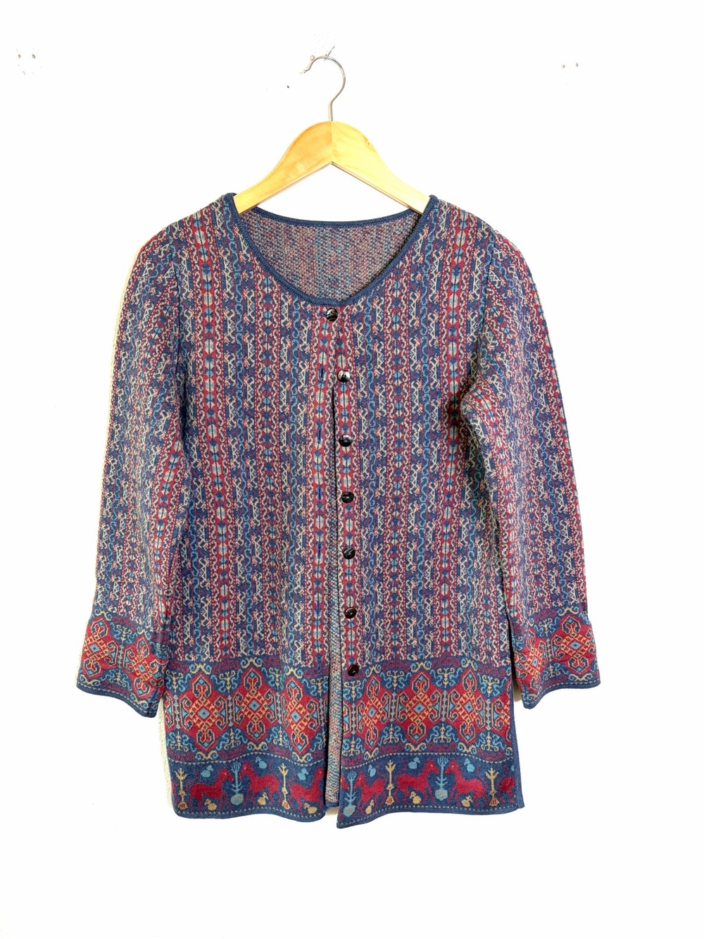 Peruvian Connection 100% Pima cotton Knit Cardigan sweater longline red blue